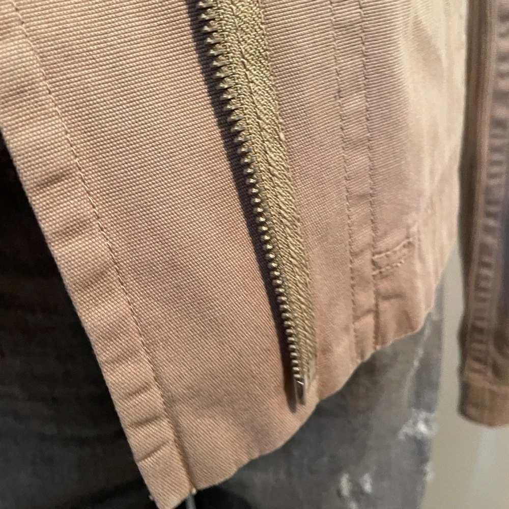 James Perse jacket long sleeve moto jacket cotton blend tan khaki womens small - Picture 2 of 7
